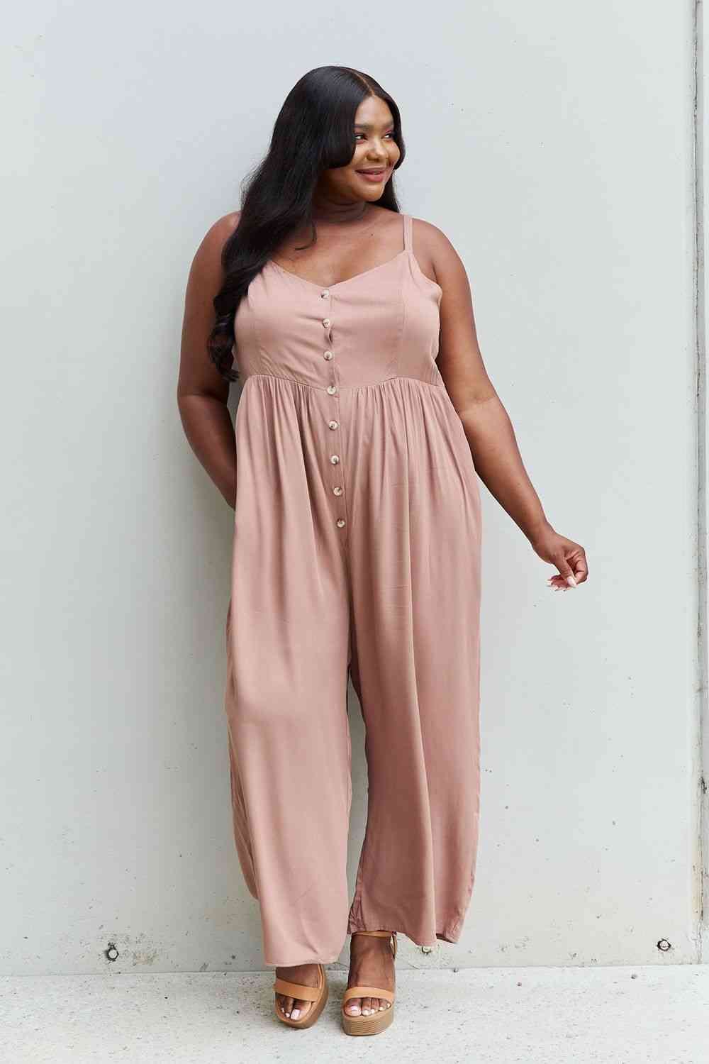 Wide Leg Button Down Jumpsuit in Mocha