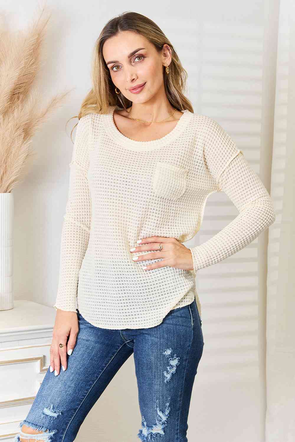 Scoop Neck Patch Pocket Top