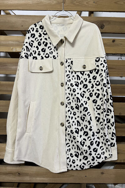 Leopard Button Up Dropped Shoulder Jacket