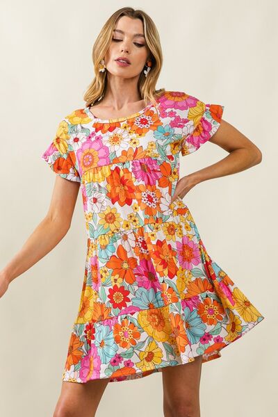 Floral Short Sleeve Tiered Dress