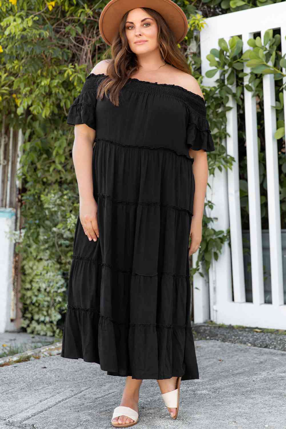 Off-Shoulder Ruffle Trim Maxi Dress