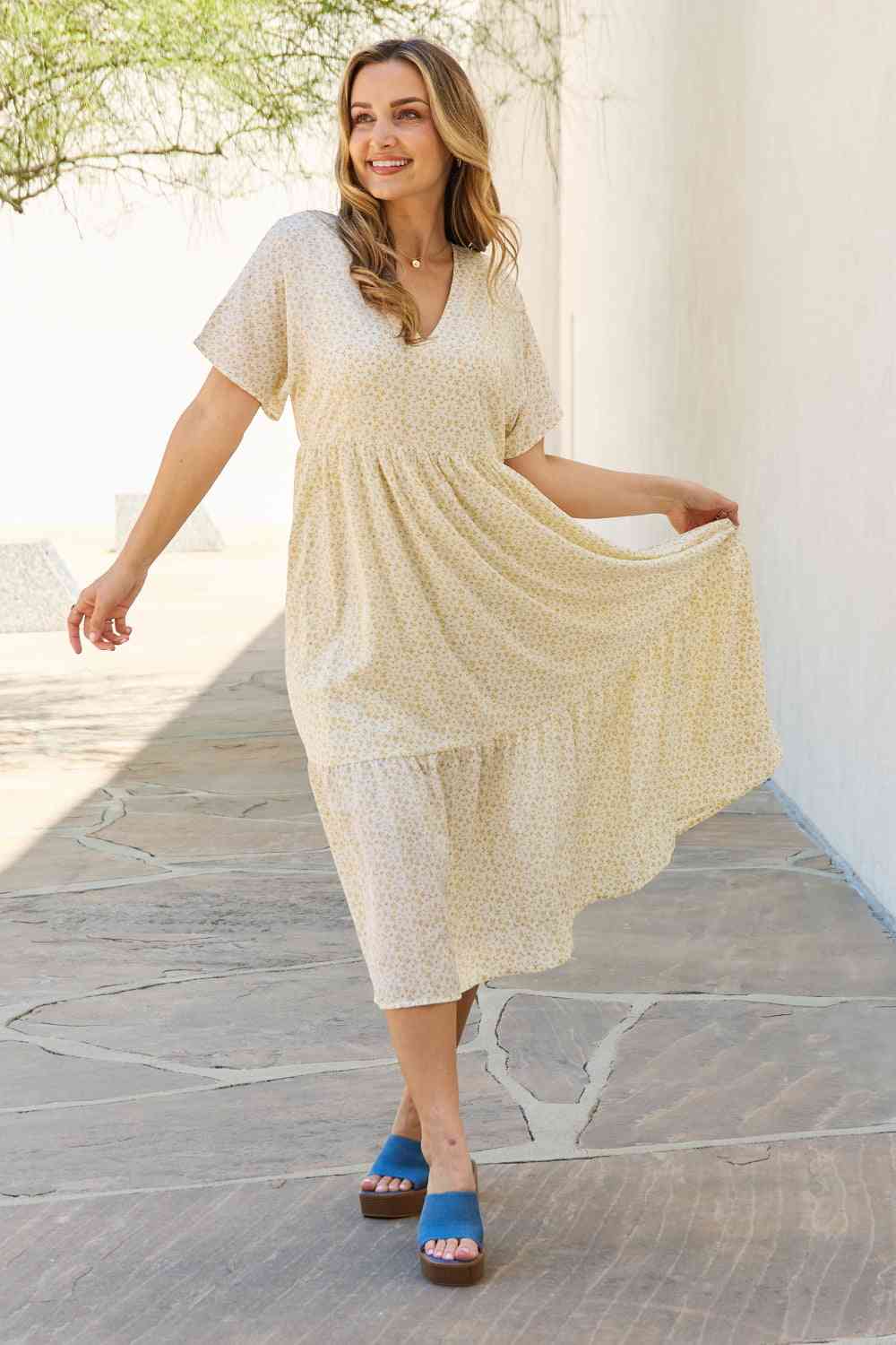 Spring Baby Kimono Sleeve Midi Dress in Cream