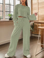 Ribbed Round Neck Top and Drawstring Pants Set