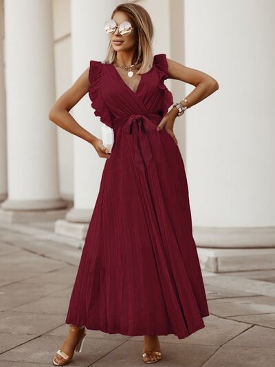 You’ve Got Flare Tied Surplice Cap Sleeve Pleated Dress