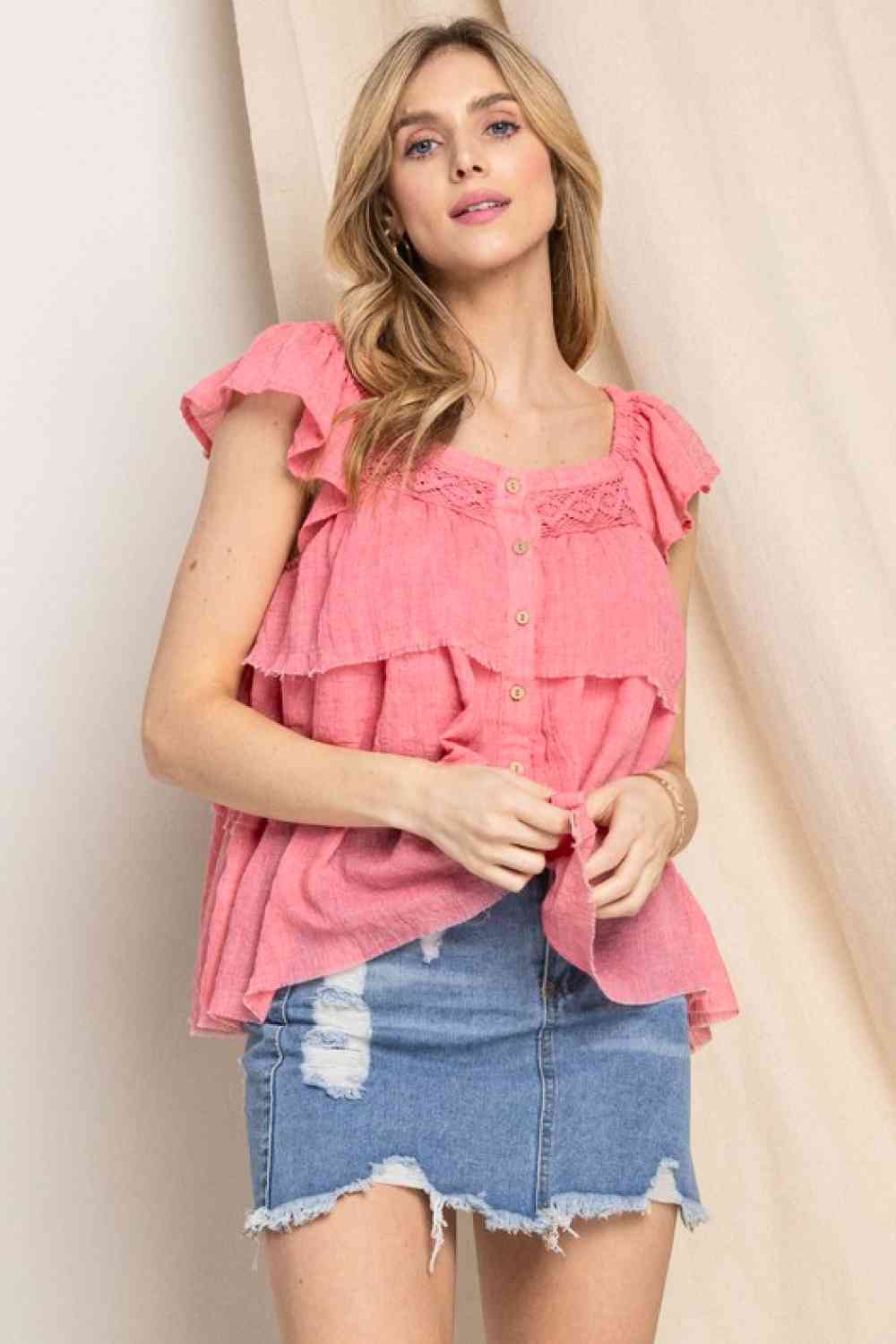 Buttoned Ruffled Top