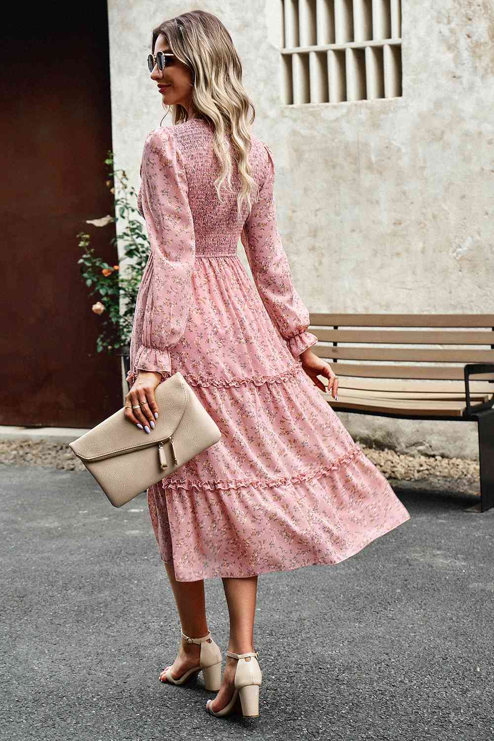 Soaring High Smocked Flounce Sleeve Midi Dress