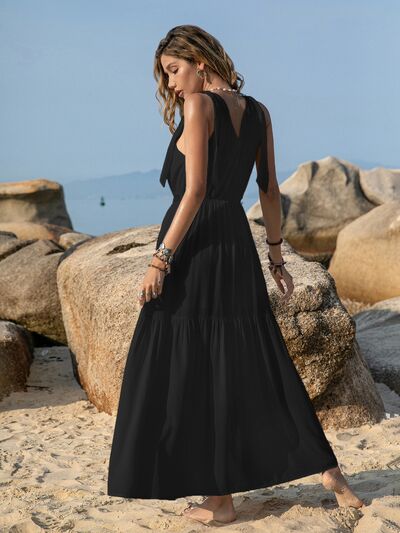 My Love V-Neck Tie Shoulder Crochet Maxi Dress