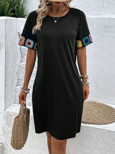 Embroidered Round Neck Short Sleeve Dress