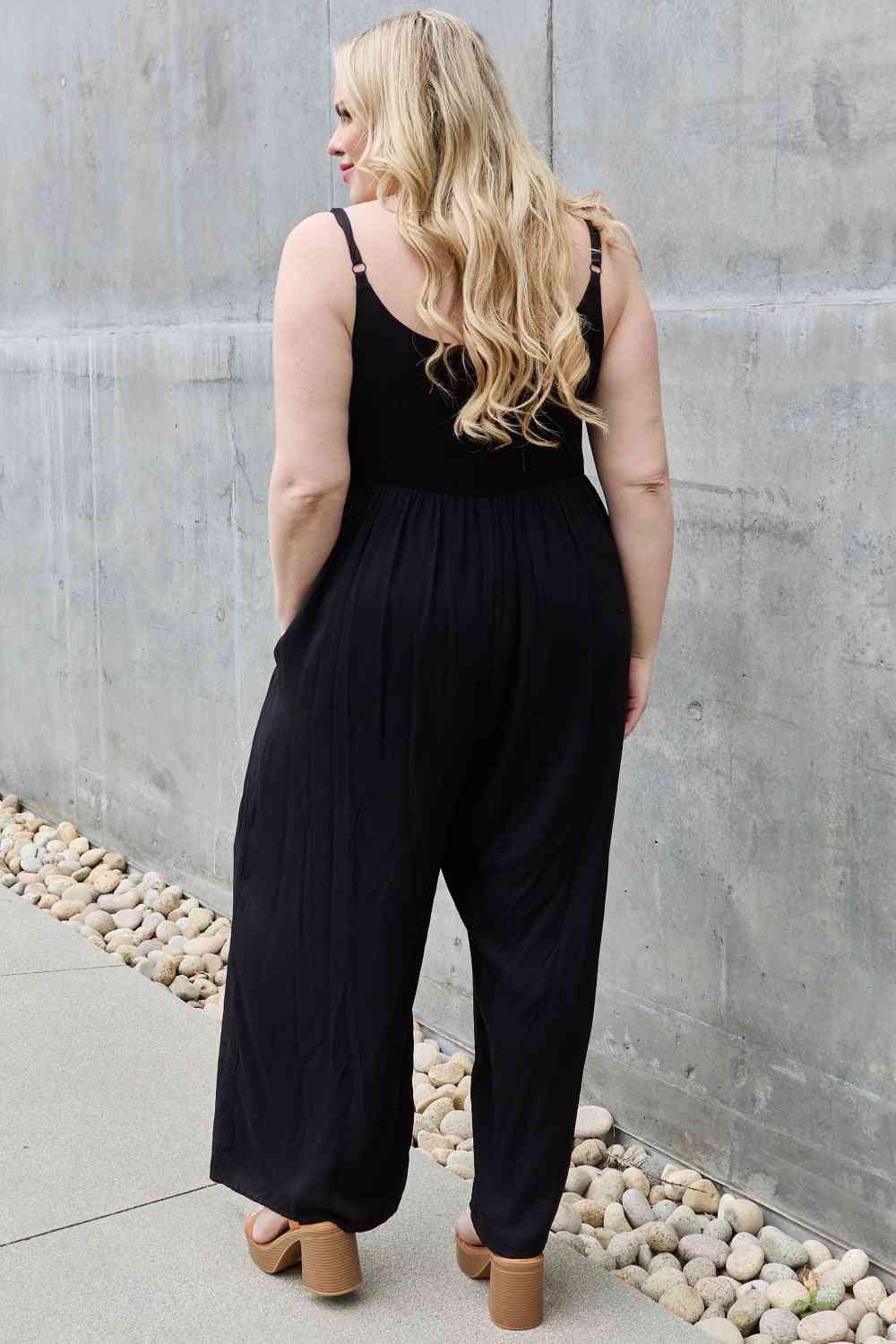 All Day Wide Leg Button Down Jumpsuit in Black