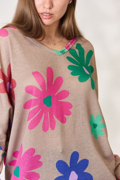 Floral V-Neck Long Sleeve Top