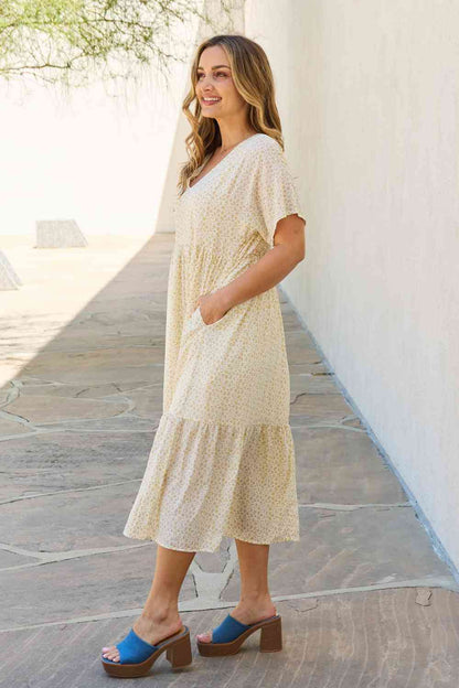 Spring Baby Kimono Sleeve Midi Dress in Cream