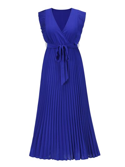 You’ve Got Flare Tied Surplice Cap Sleeve Pleated Dress