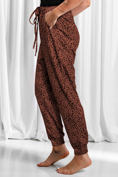 Leopard Drawstring Pocketed Pants