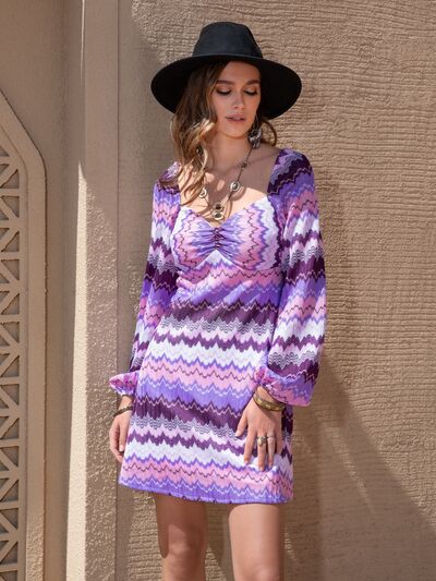 Just A Thought Printed Sweetheart Neck Balloon Sleeve Dress