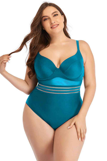 Spliced Mesh Tie-Back One-Piece Swimsuit