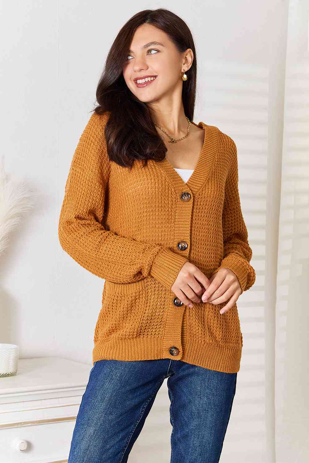 Drop Shoulder Button Down Cardigan with Pockets