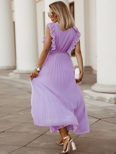 You’ve Got Flare Tied Surplice Cap Sleeve Pleated Dress