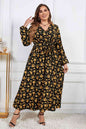 Floral Surplice Neck Long Sleeve Dress