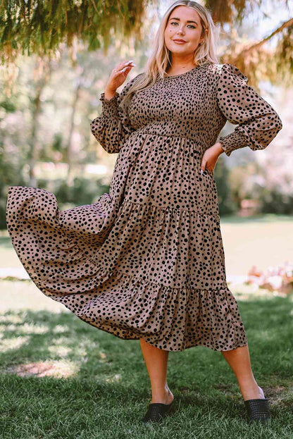 Animal Print Smocked Tiered Dress