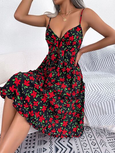 Bow To Me Printed Plunge Cap Sleeve Cami Dress