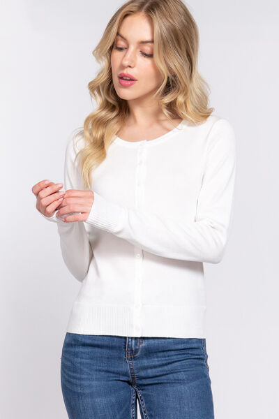 Ribbed Trim Button Up Cardigan