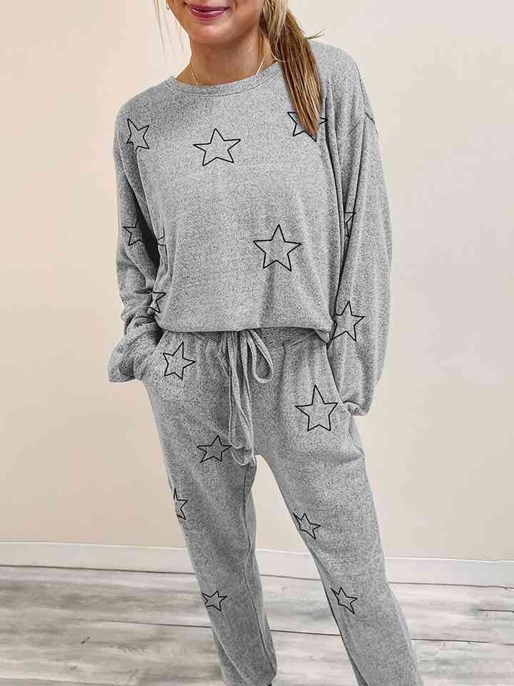 Star Print Long Sleeve Top and Pants Lounge Set