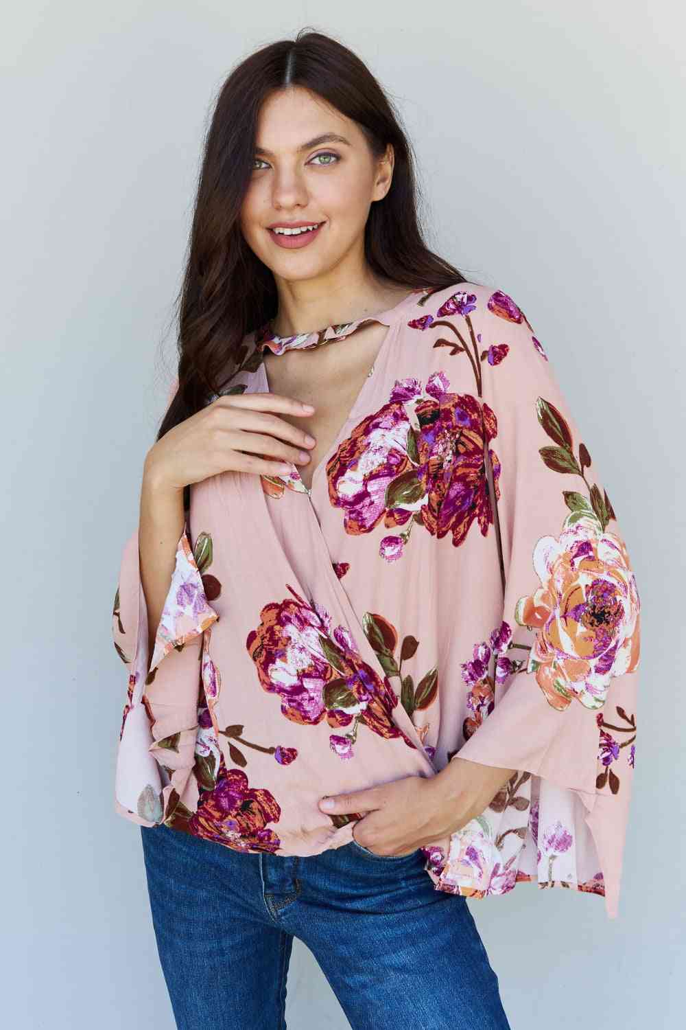 Floral Bell Sleeve Crepe Top