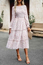 Soaring High Smocked Flounce Sleeve Midi Dress