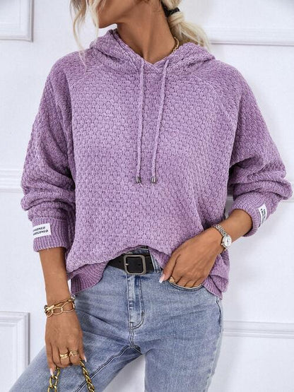 My Comfort Zone Texture Drawstring Long Sleeve Hooded Sweater