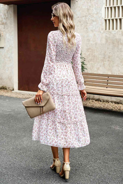 Soaring High Smocked Flounce Sleeve Midi Dress