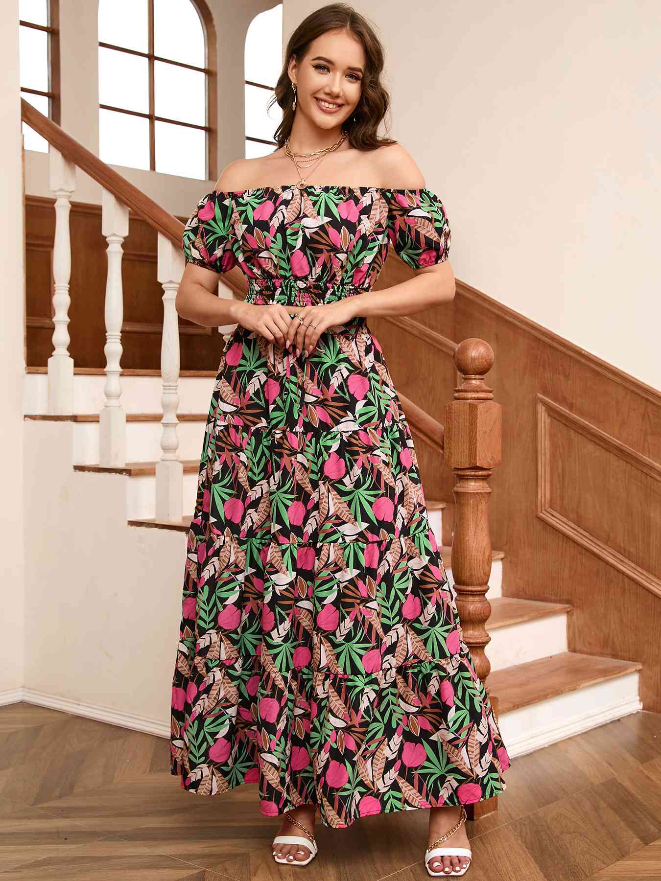 Floral Off-Shoulder Top and Maxi Skirt Set