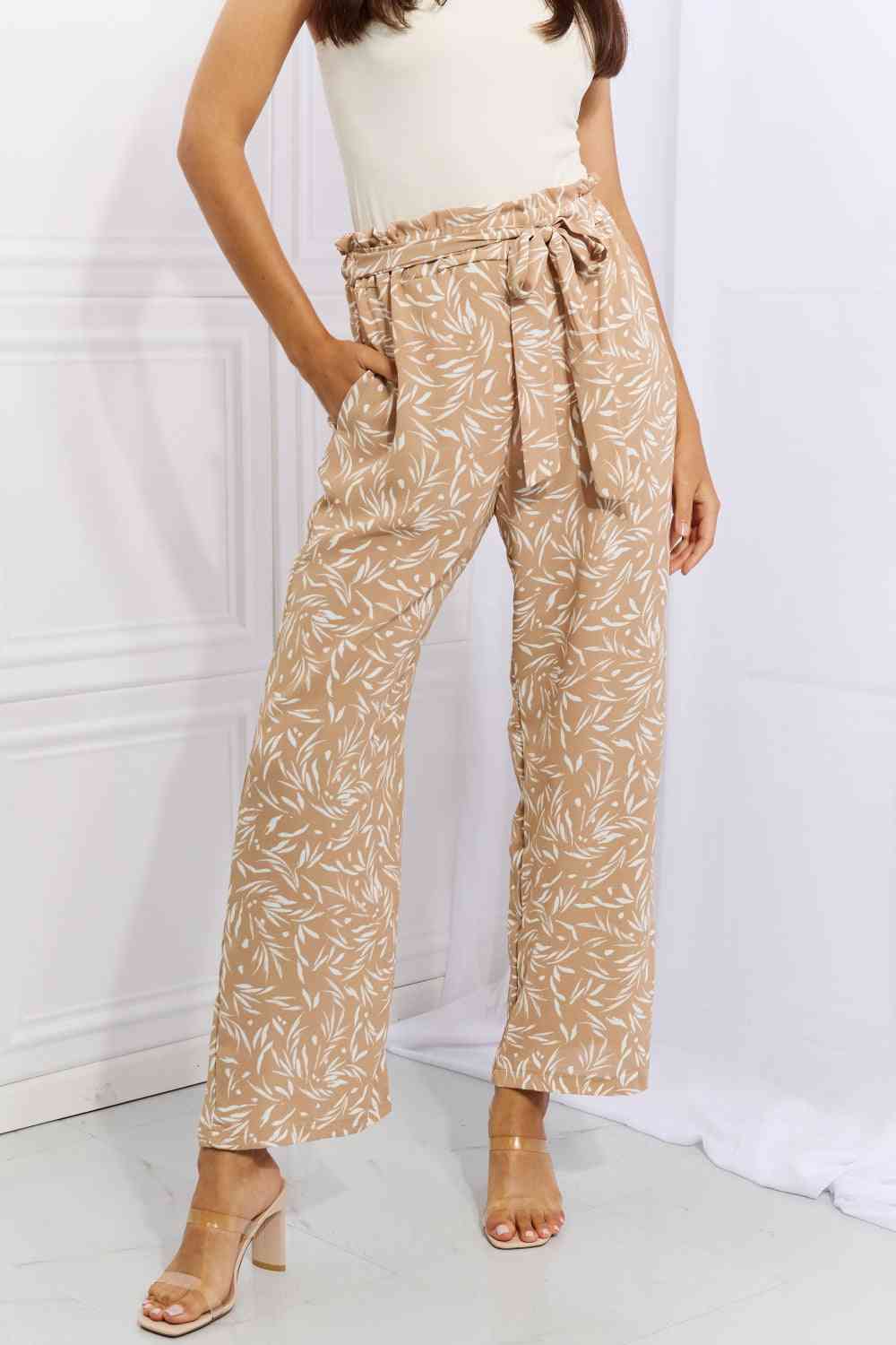 Right Angle Geometric Printed Pants in Tan