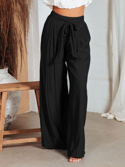 Drawstring Pocketed Wide Leg Pants