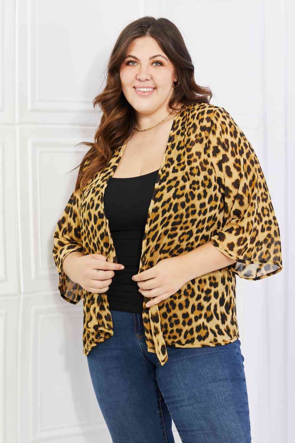 Wild Muse Full Size Animal Print Kimono in Brown