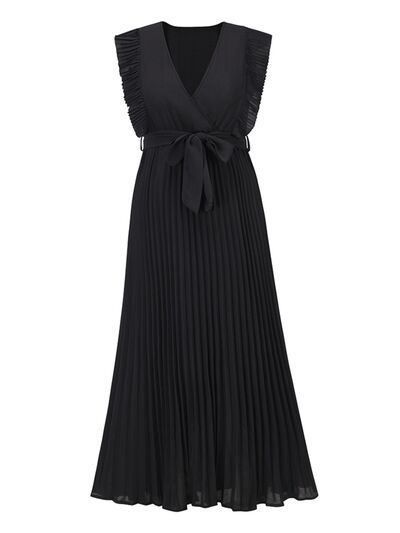 You’ve Got Flare Tied Surplice Cap Sleeve Pleated Dress