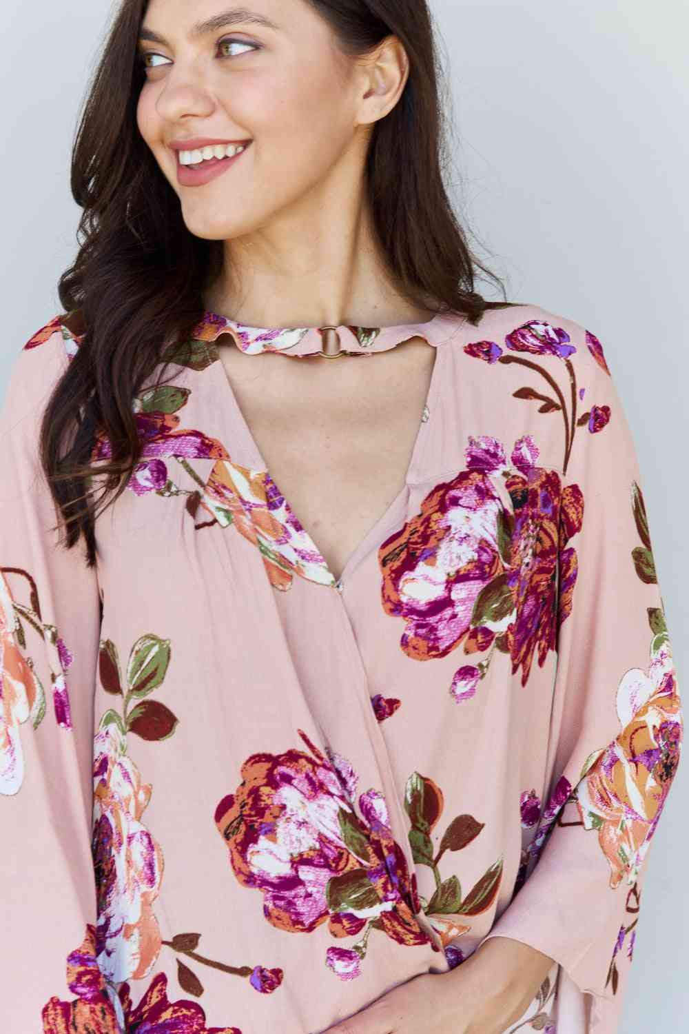 Floral Bell Sleeve Crepe Top