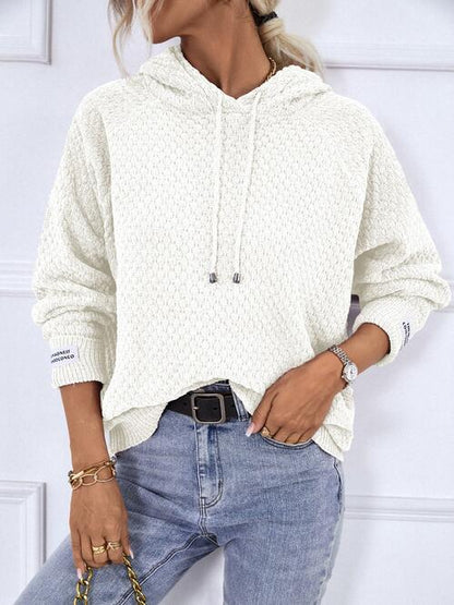 My Comfort Zone Texture Drawstring Long Sleeve Hooded Sweater