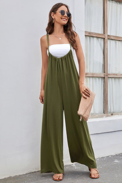 Tied Spaghetti Strap Wide Leg Jumpsuit