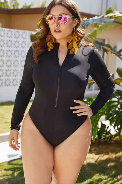 Zip Up Long Sleeve One-Piece Swimsuit