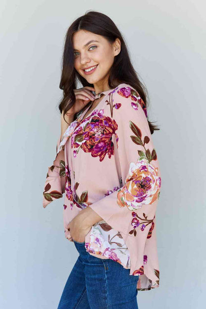 Floral Bell Sleeve Crepe Top