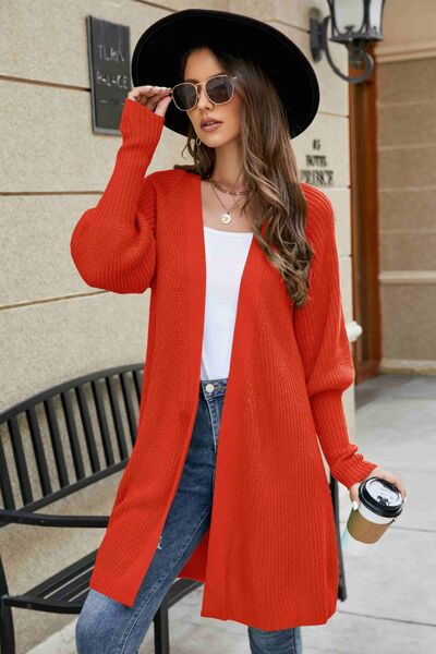 Flaunt It Open Front Lantern Sleeve Cardigan