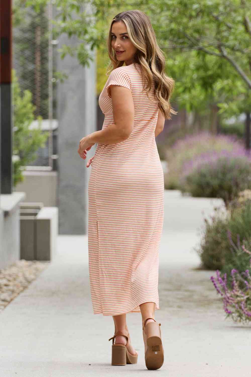 Striped Twisted Detail Maxi Dress in Light Tomato