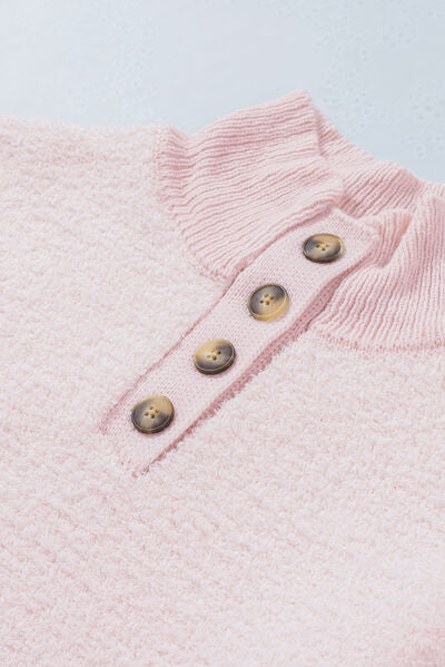 Showing My Feelings Mock Neck Quarter Button Sweater