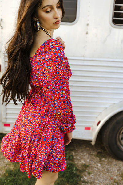 Printed Smocked Flounce Sleeve Dress