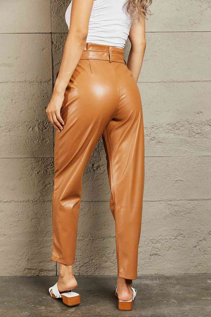 Powerful You Faux Leather Paperbag Waist Pants