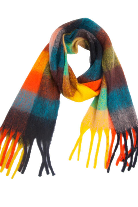 Plaid Fringe Detail Polyester Scarf