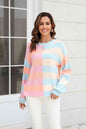 Showing Up Round Neck Long Sleeve Color Block Dropped Shoulder Pullover Sweater