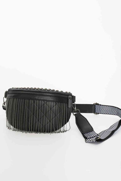 Leather Studded Sling Bag with Fringes