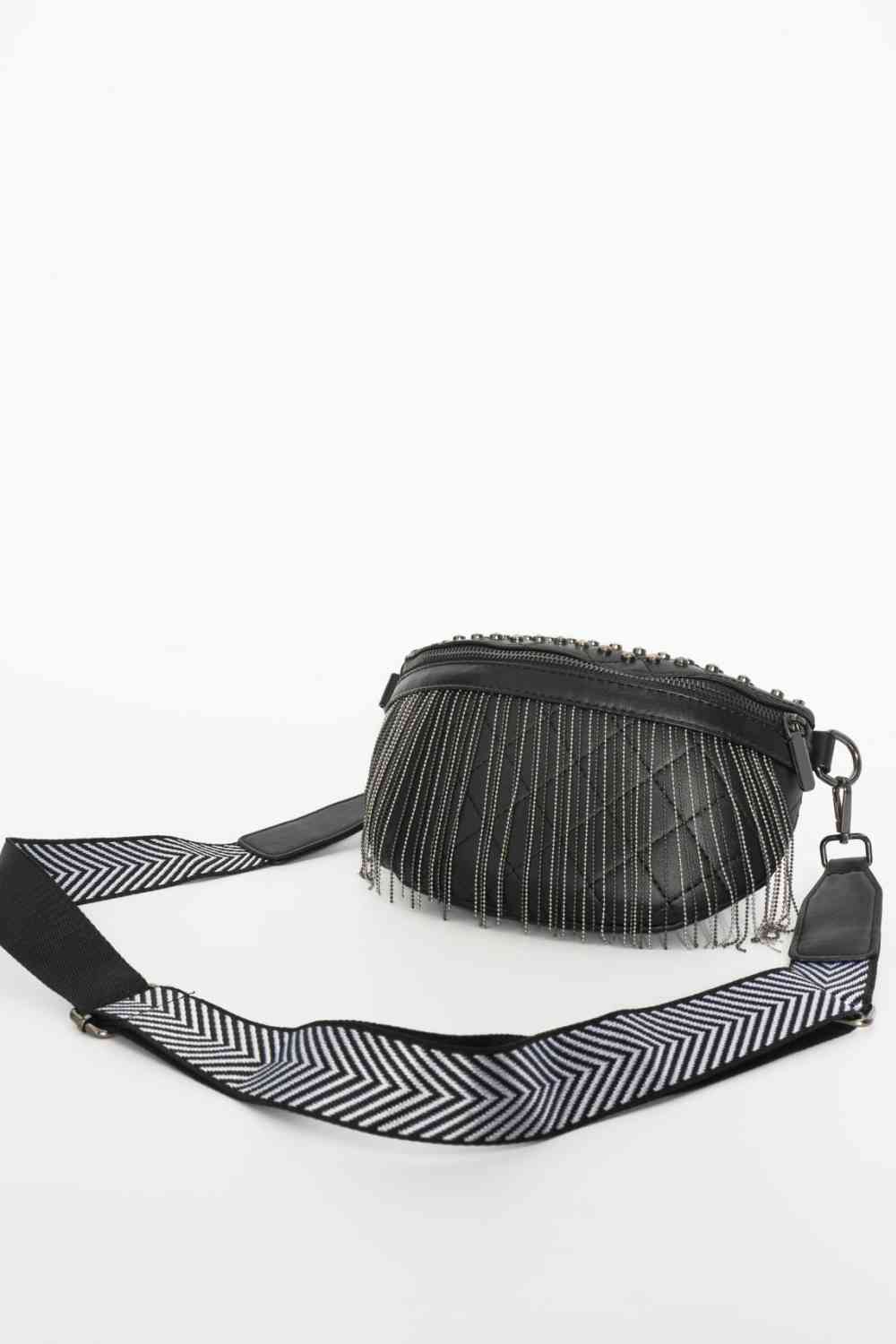 Leather Studded Sling Bag with Fringes