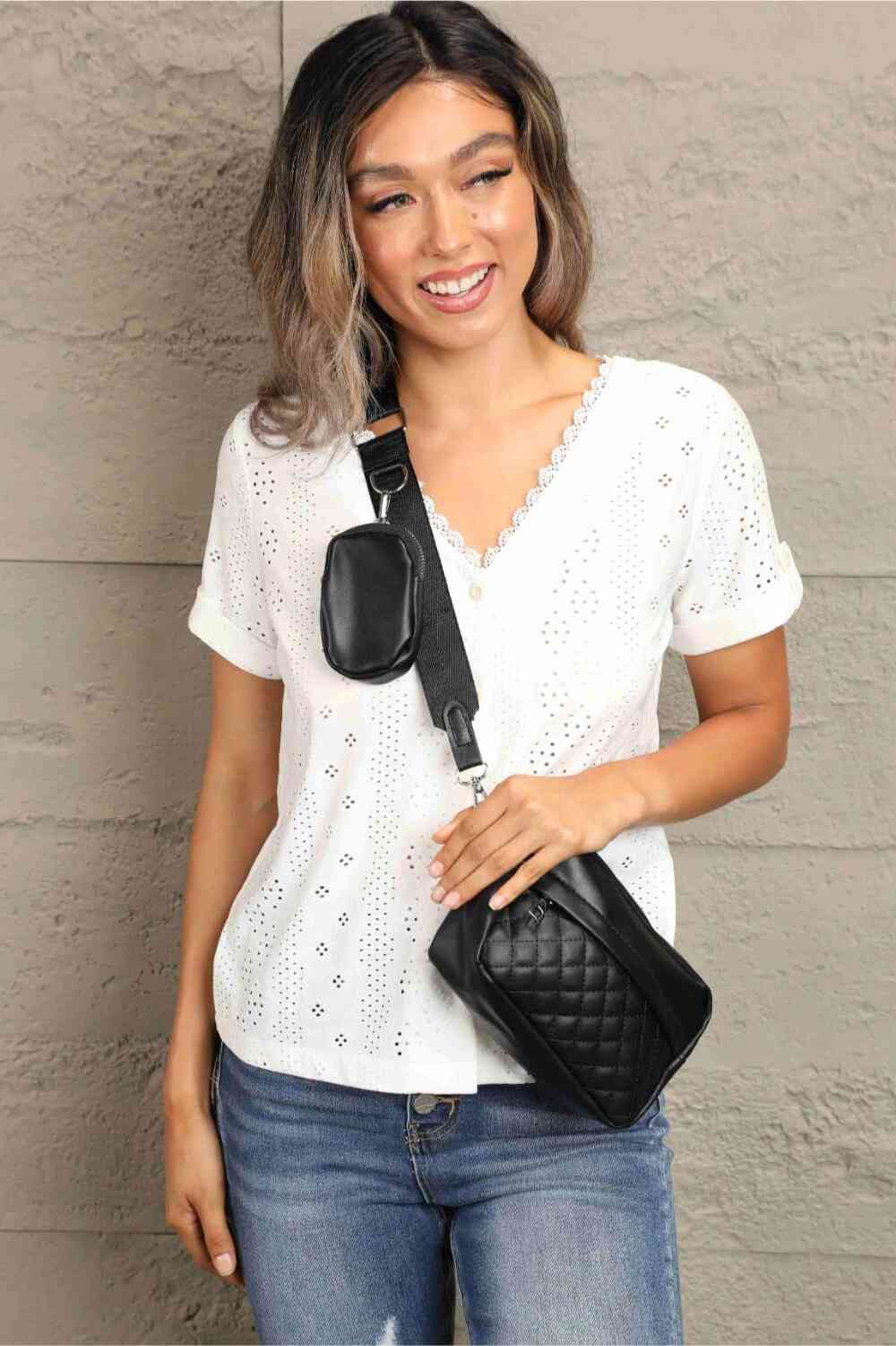 Leather Shoulder Bag with Small Purse